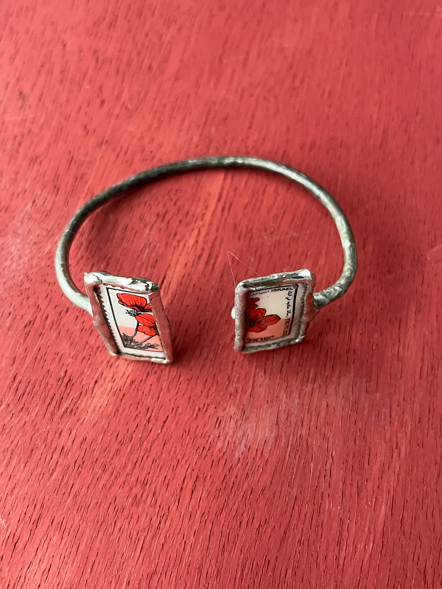 Israel Poppy Kalaniot Postage Stamp double cuff bracelet