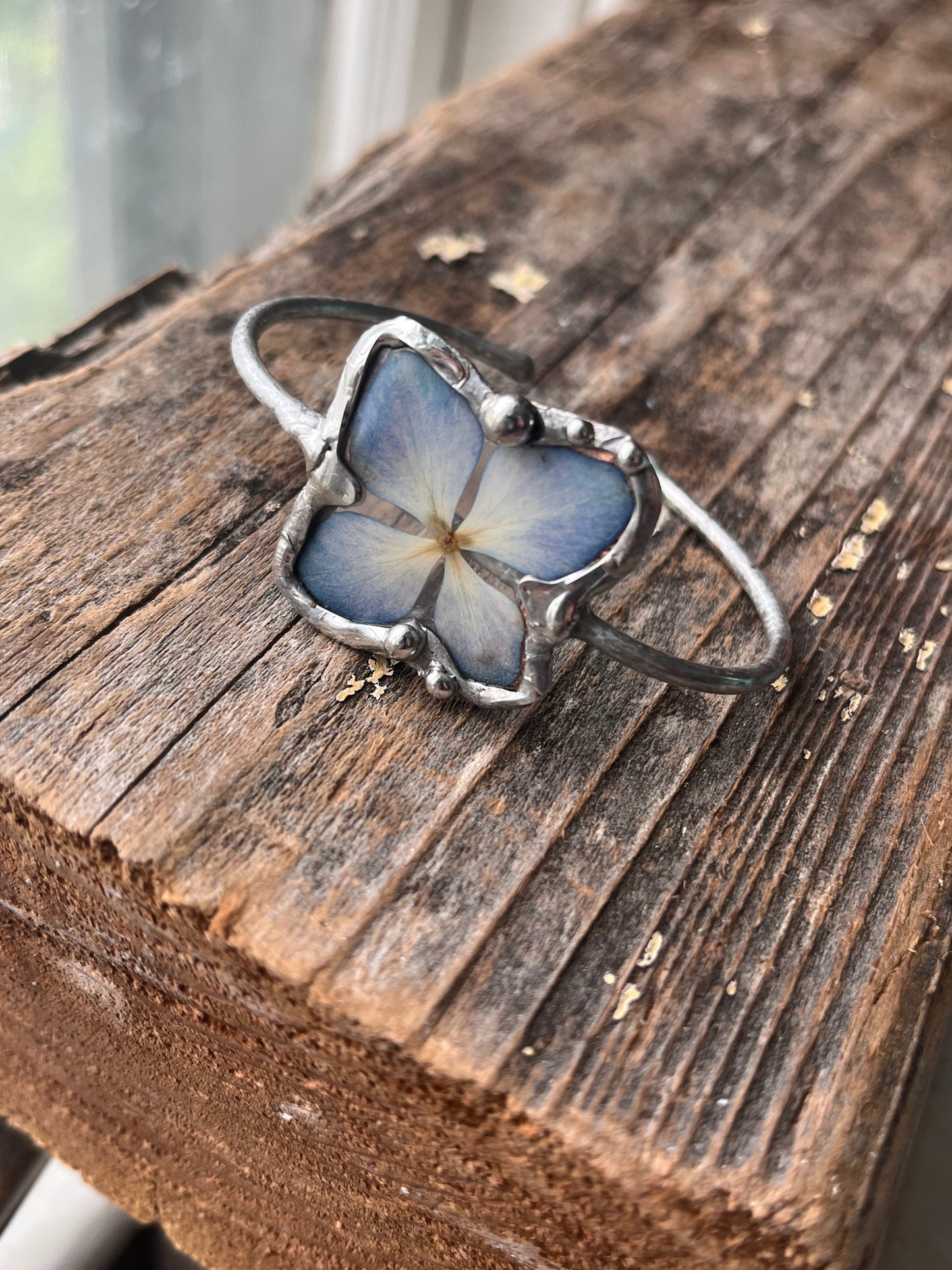 Blue Hydrangea Flower Cuff Bracelet