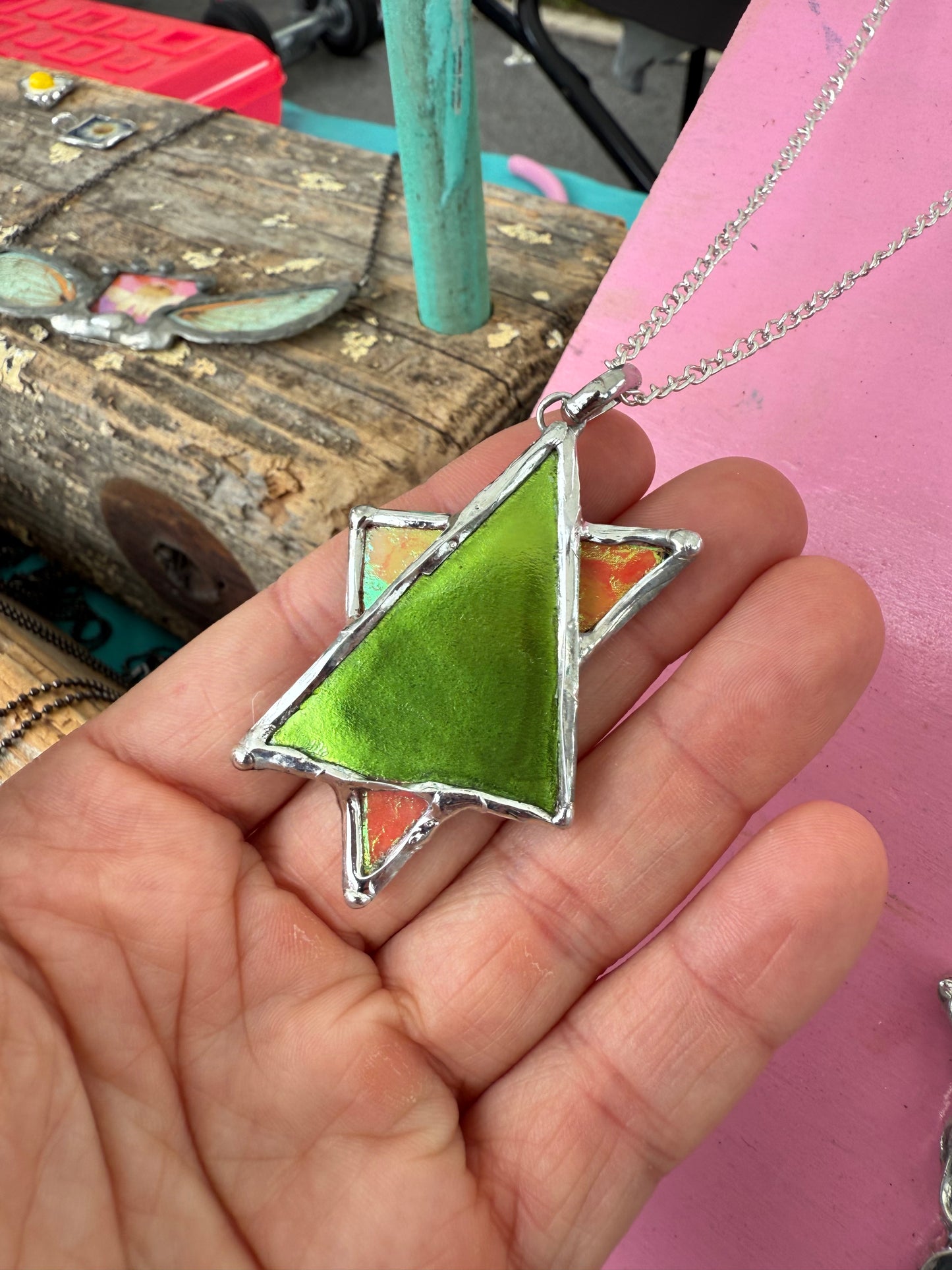 “Earth & Ember” Magen David Necklace – Star of David in Green & Orange
