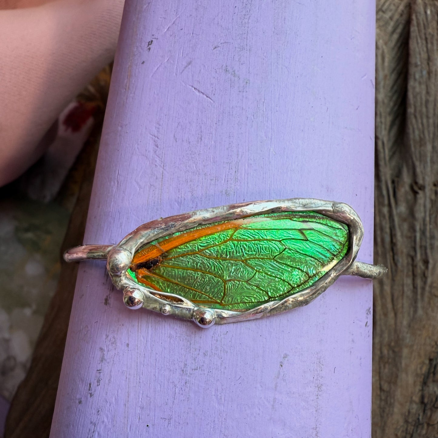 17-Year Cicada Wing Bracelet Cuff with Green Iridescence | Real Insect Jewelry | Nature-Inspired Gift | Made to Order