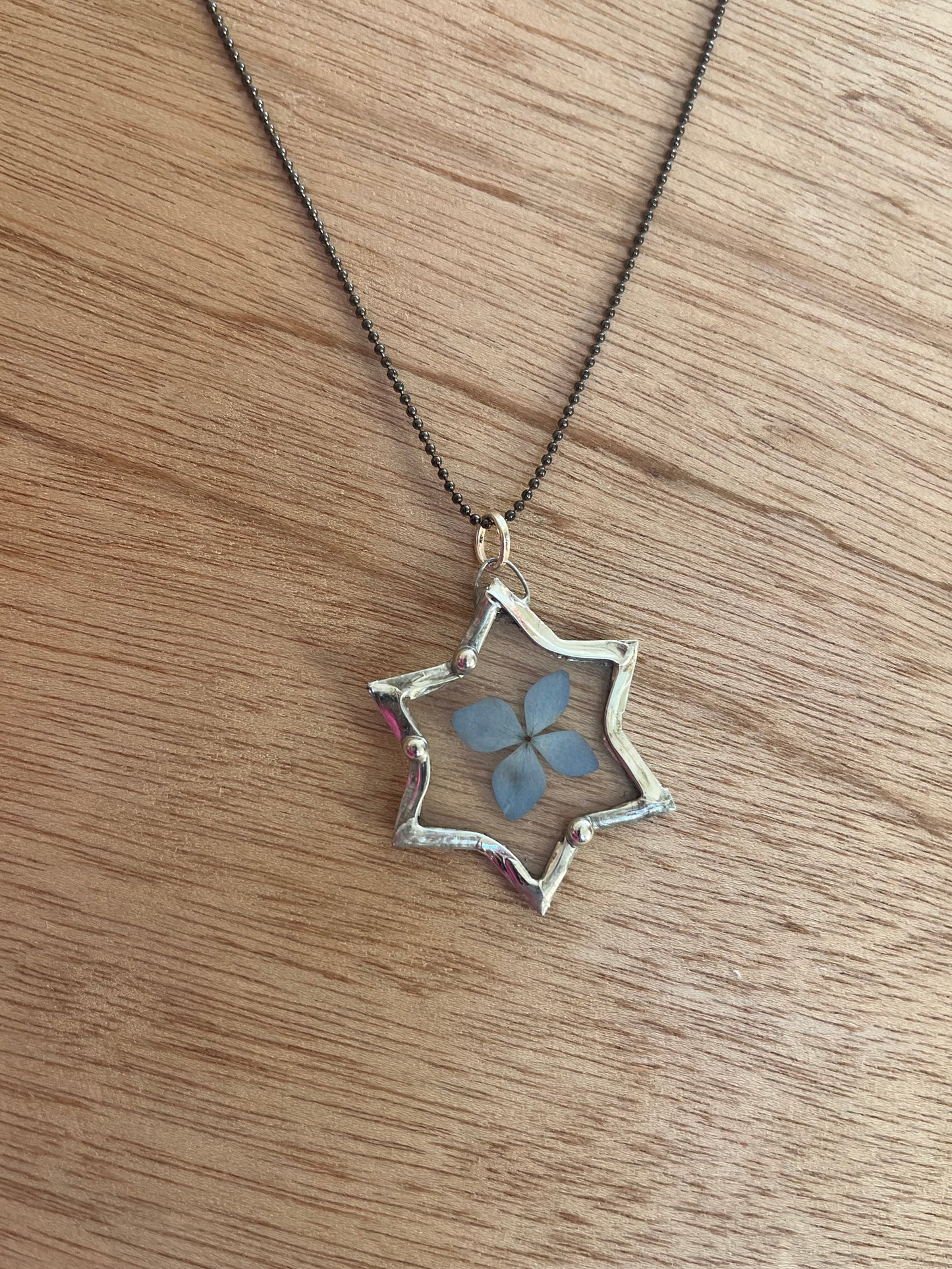 Hydrangea Star of David Necklace Magen David
