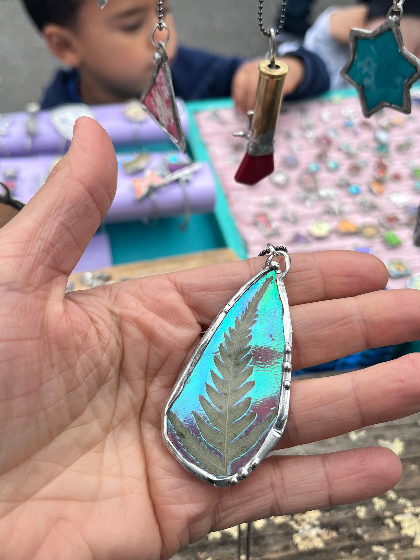 Iridescent Real Fern Leaf Necklace – Nature-Inspired Handmade Jewelry