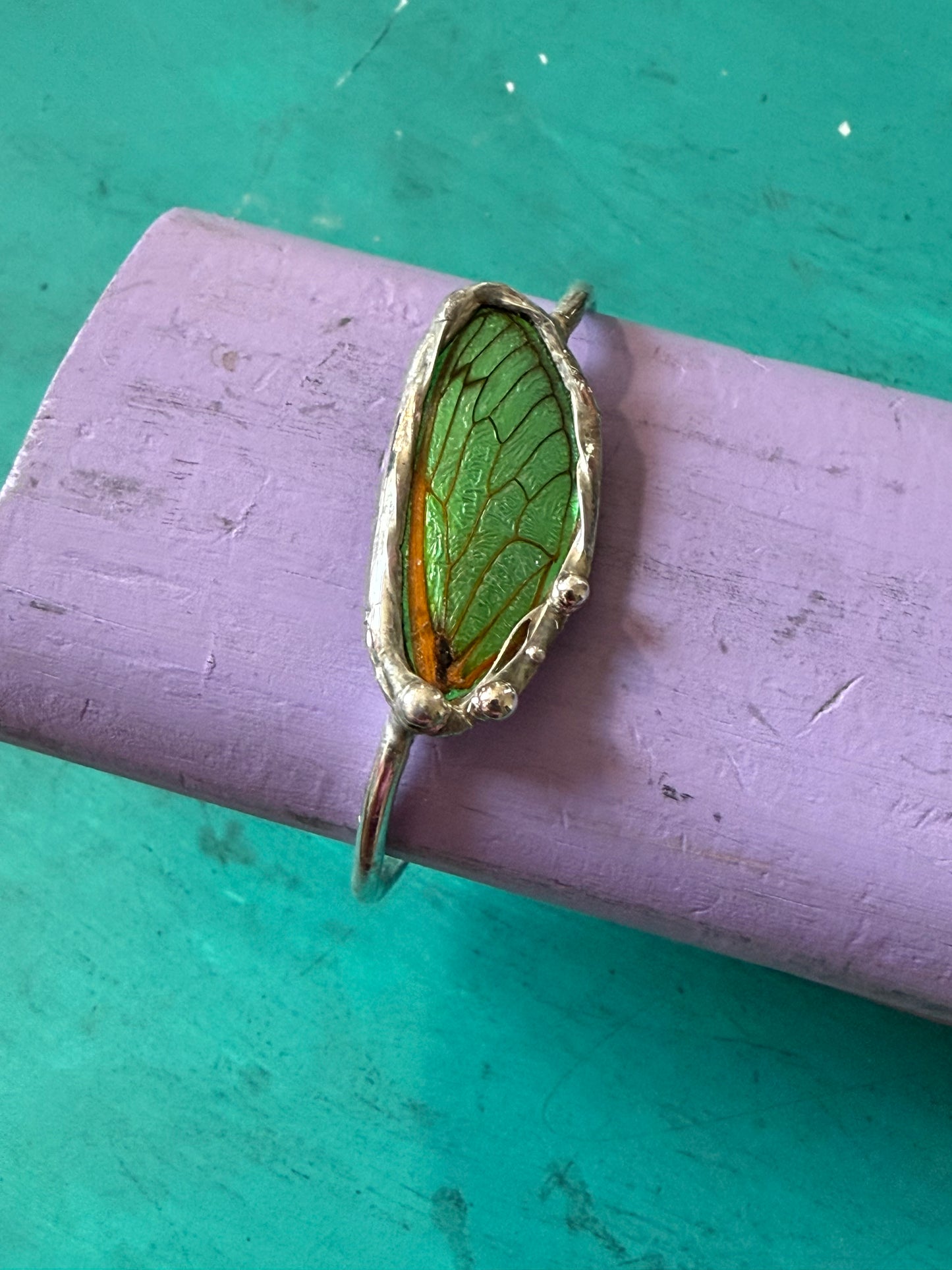 17-Year Cicada Wing Bracelet Cuff with Green Iridescence | Real Insect Jewelry | Nature-Inspired Gift | Made to Order