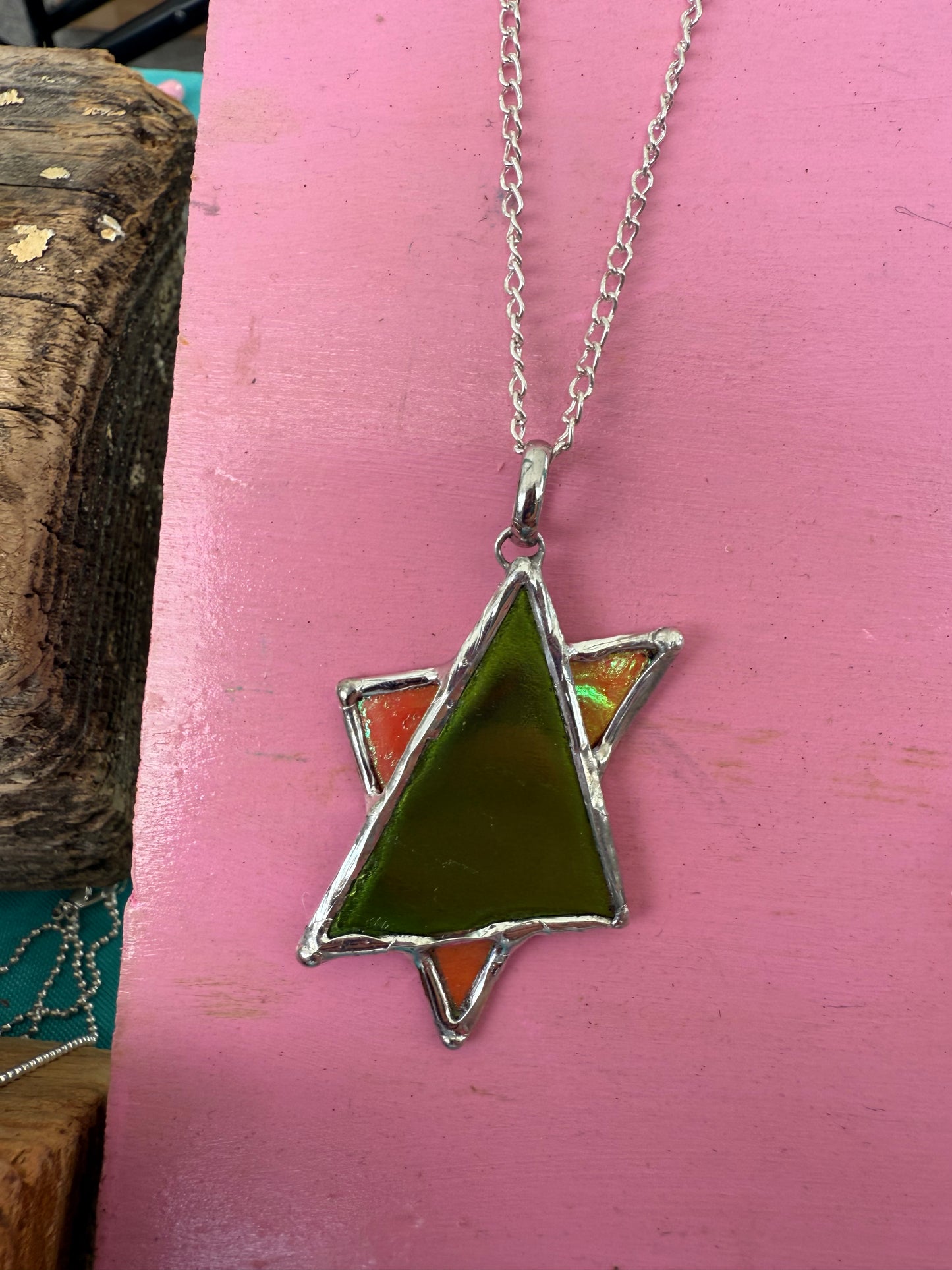 “Earth & Ember” Magen David Necklace – Star of David in Green & Orange