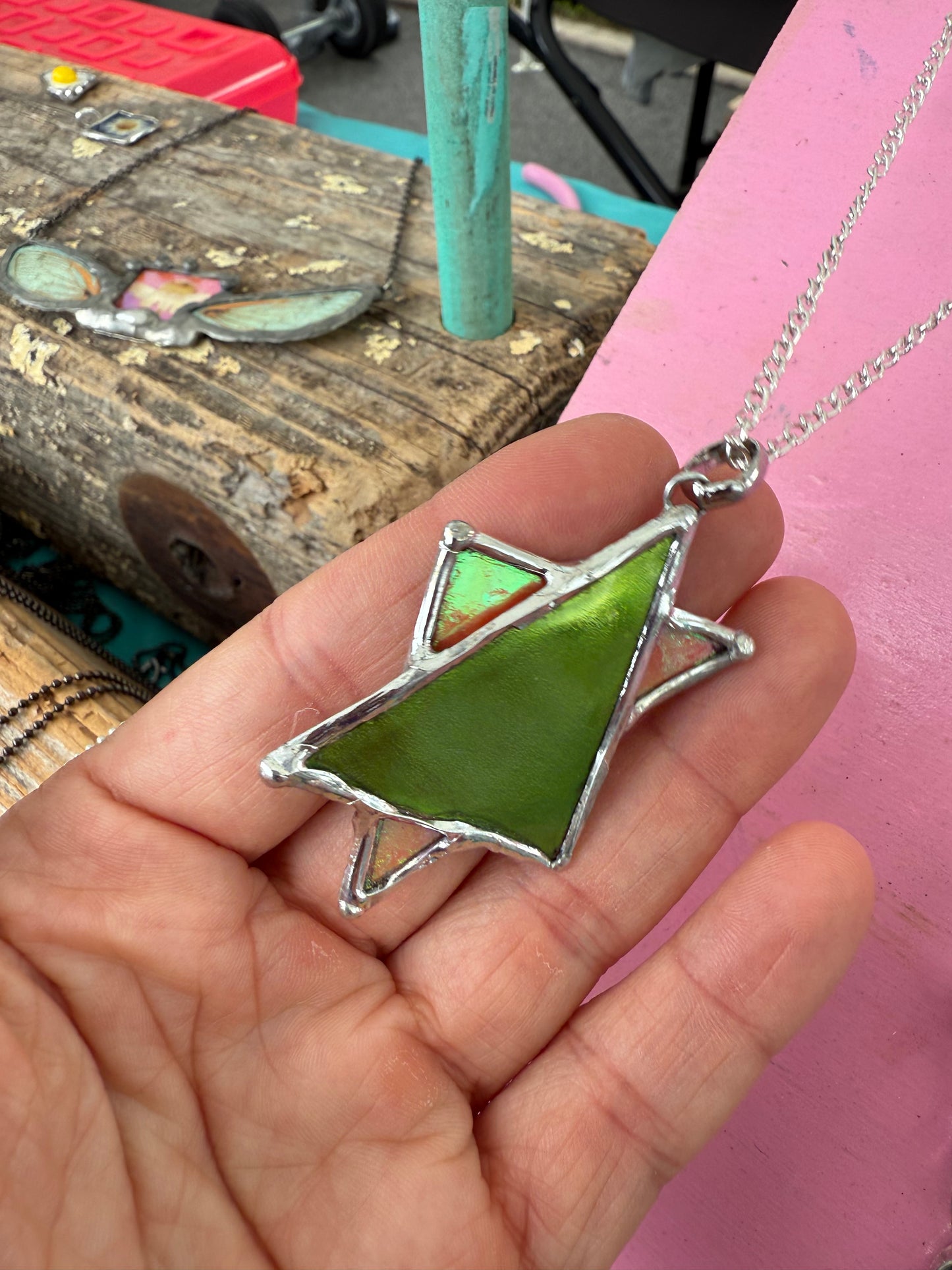 “Earth & Ember” Magen David Necklace – Star of David in Green & Orange