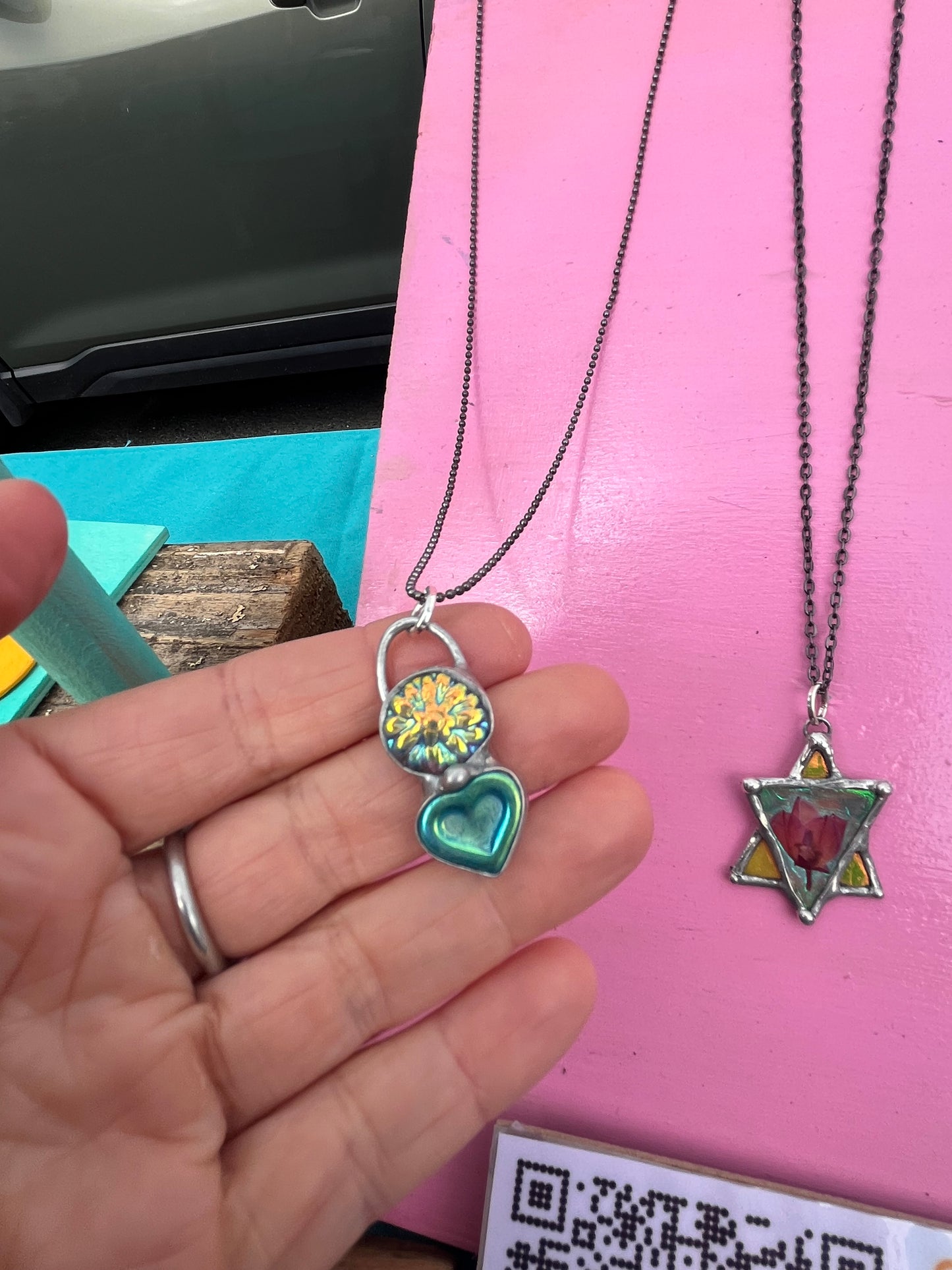 Czech Glass Heart Necklace with Czech Glass Dahlia Pendant – Handmade Elegant Jewelry