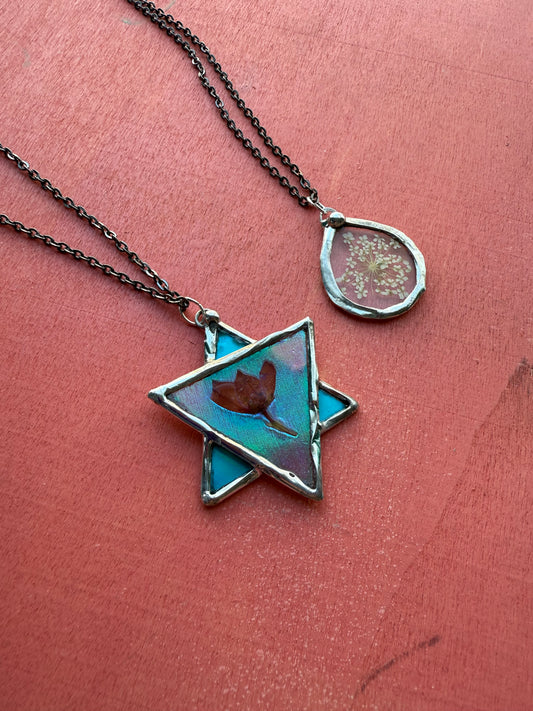 Star of David Necklace with Boronia Flower Handcrafted Resin Botanical Jewelry
