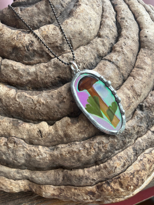 Mushroom Botanical Iridescent Fairy Land Necklace
