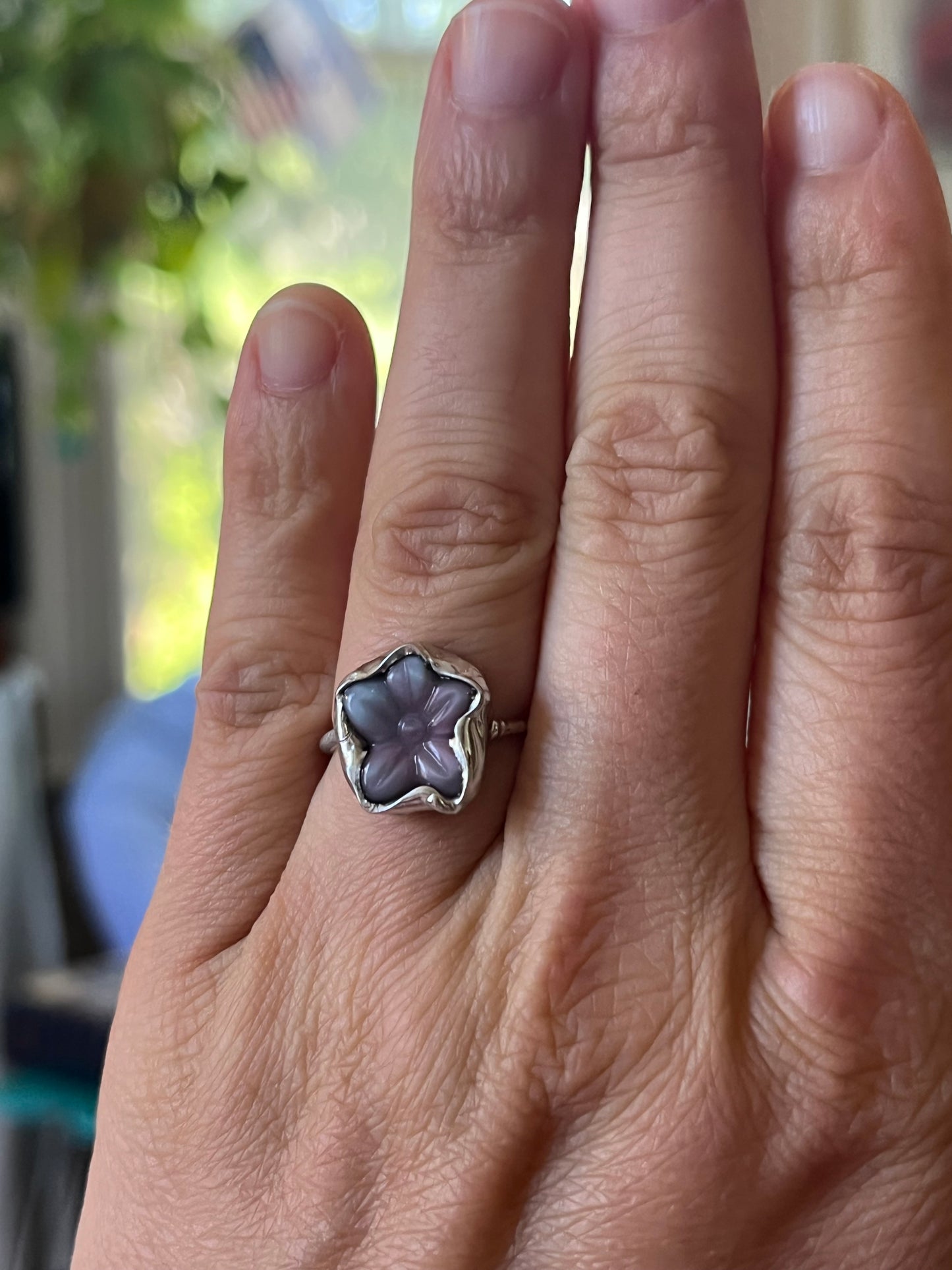Czech Glass Purple Flower Ring Size 7