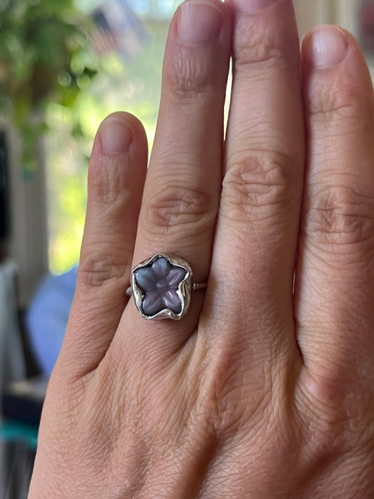 Czech Glass Purple Flower Ring Size 7