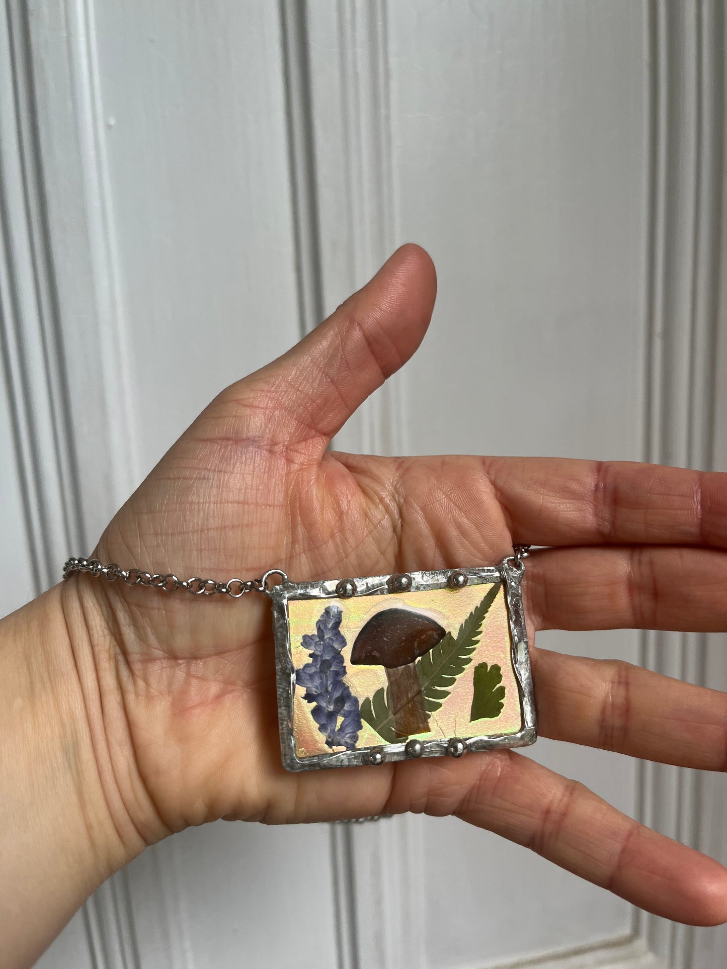 Mushroom Botanical Iridescent Fairy Land Necklace