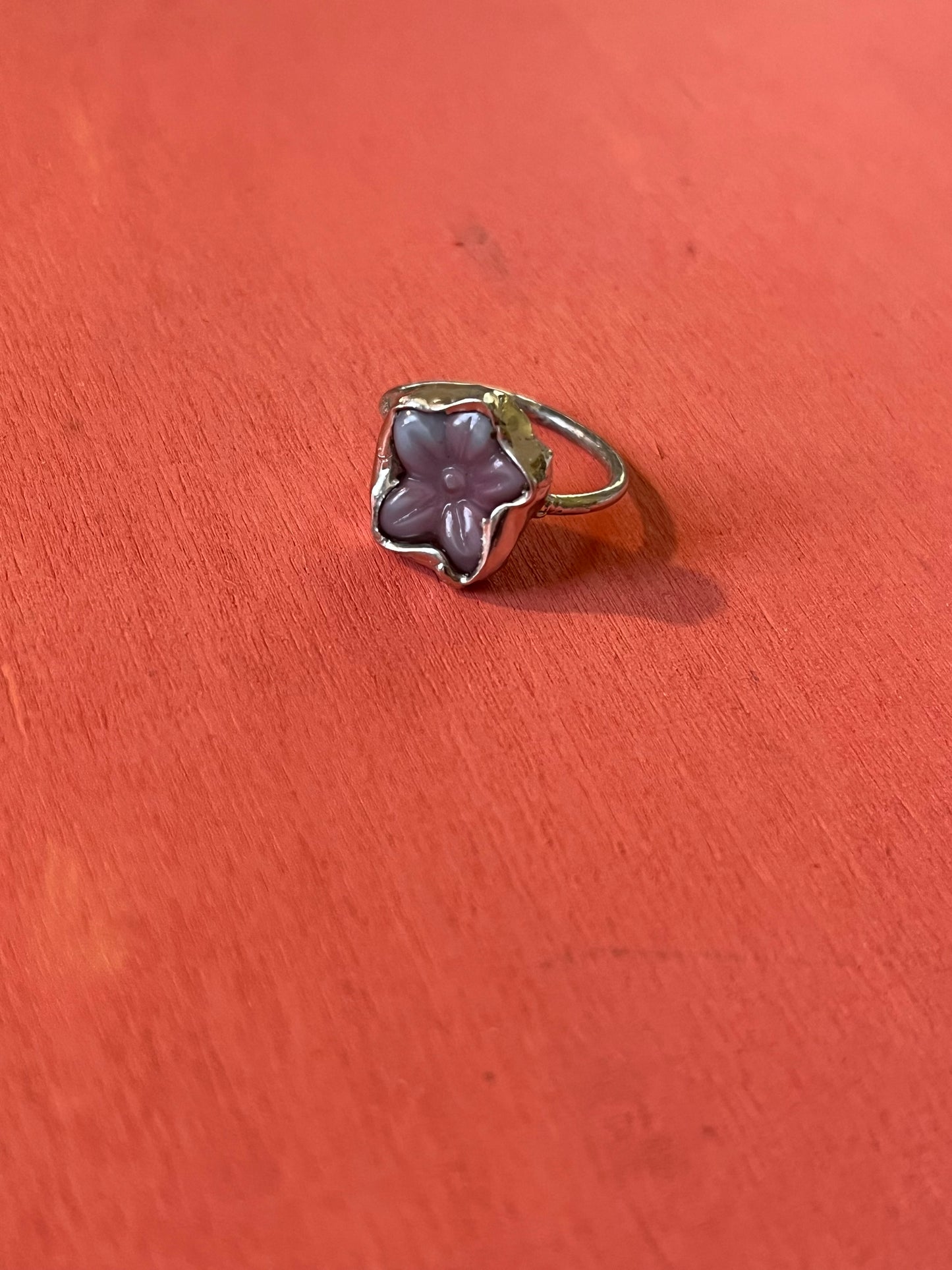 Czech Glass Purple Flower Ring Size 7