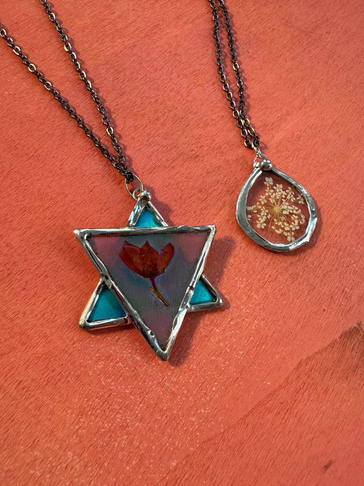 Star of David Necklace with Boronia Flower Handcrafted Resin Botanical Jewelry