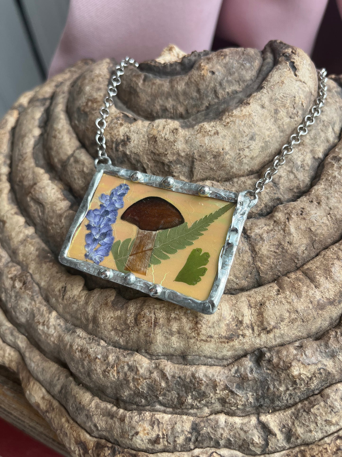 Mushroom Botanical Iridescent Fairy Land Necklace