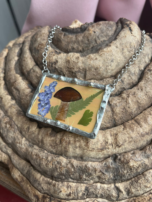 Mushroom Botanical Iridescent Fairy Land Necklace