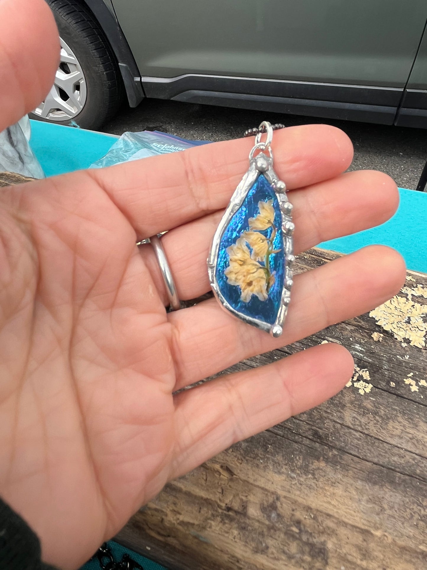 Lily of the Valley Necklace – Blue Shimmer Resin Pendant
