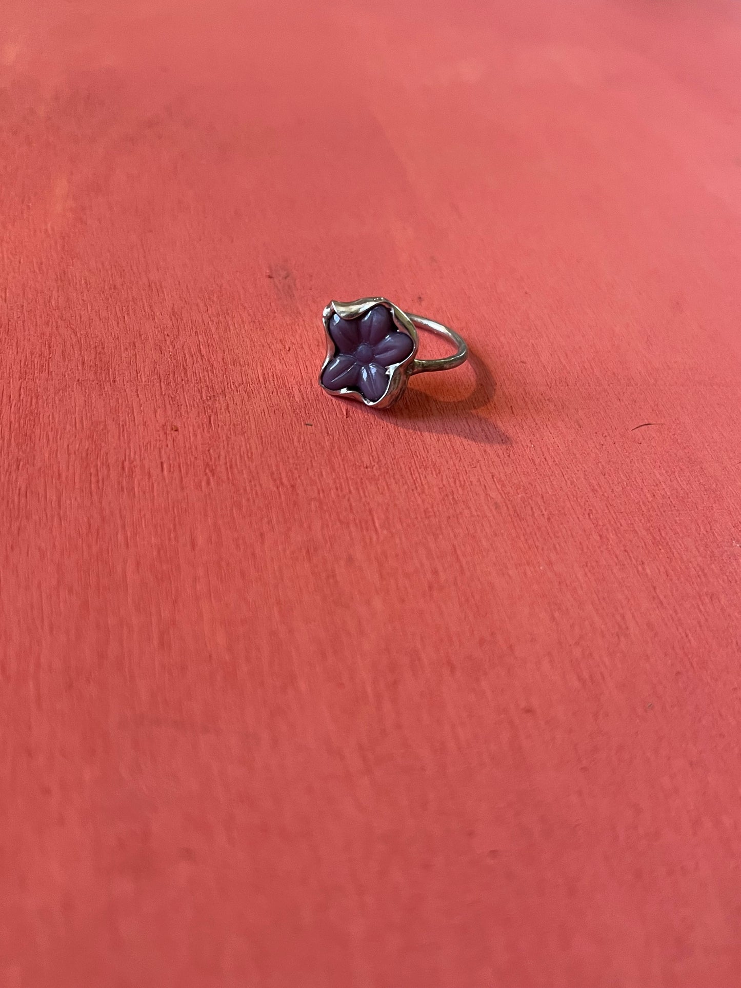 Czech Glass Purple Flower Ring Size 6