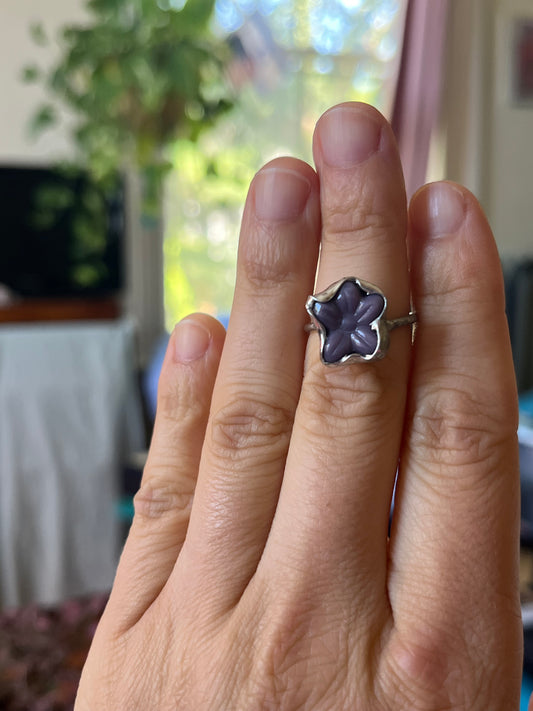 Czech Glass Purple Flower Ring Size 6