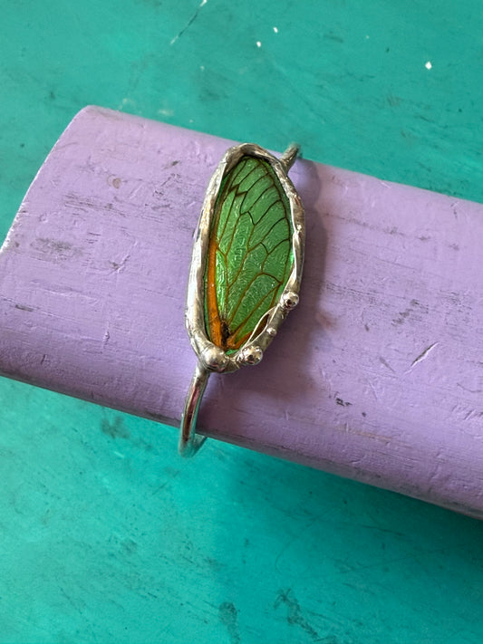 17-Year Cicada Wing Bracelet Cuff with Green Iridescence | Real Insect Jewelry | Nature-Inspired Gift | Made to Order