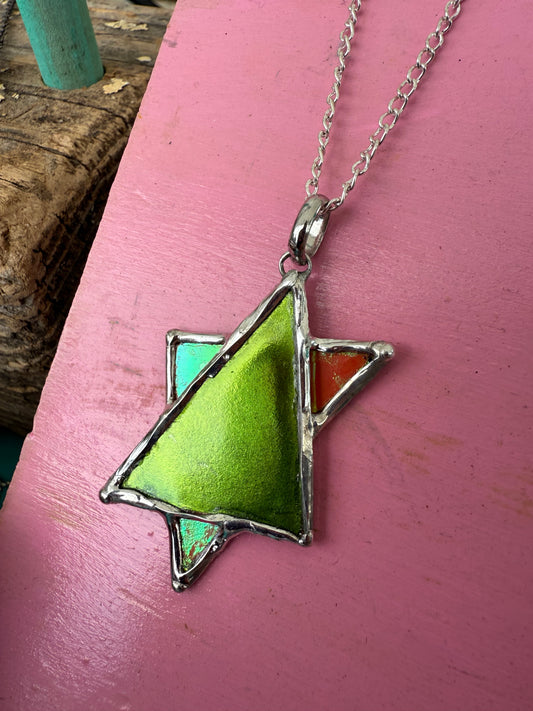 “Earth & Ember” Magen David Necklace – Star of David in Green & Orange