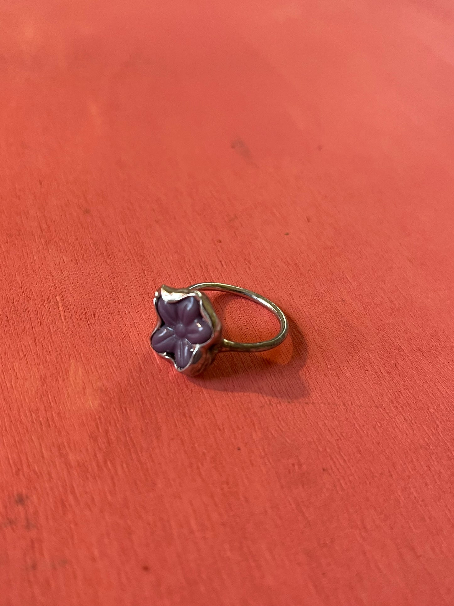 Czech Glass Purple Flower Ring Size 6