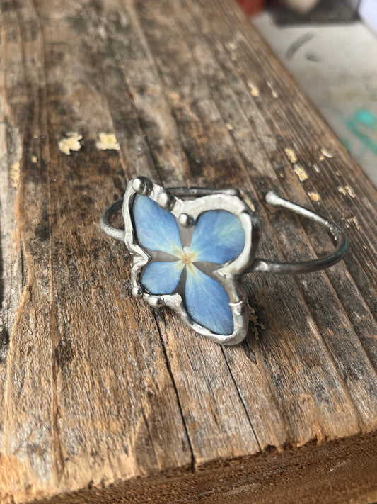 Blue Hydrangea Flower Cuff Bracelet
