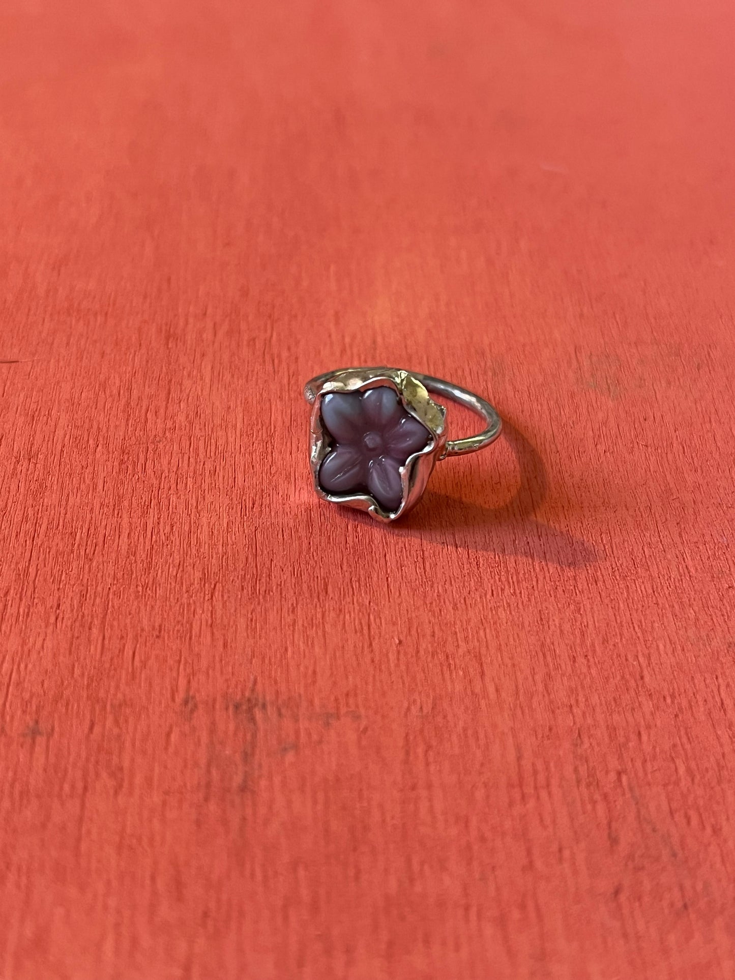 Czech Glass Purple Flower Ring Size 7
