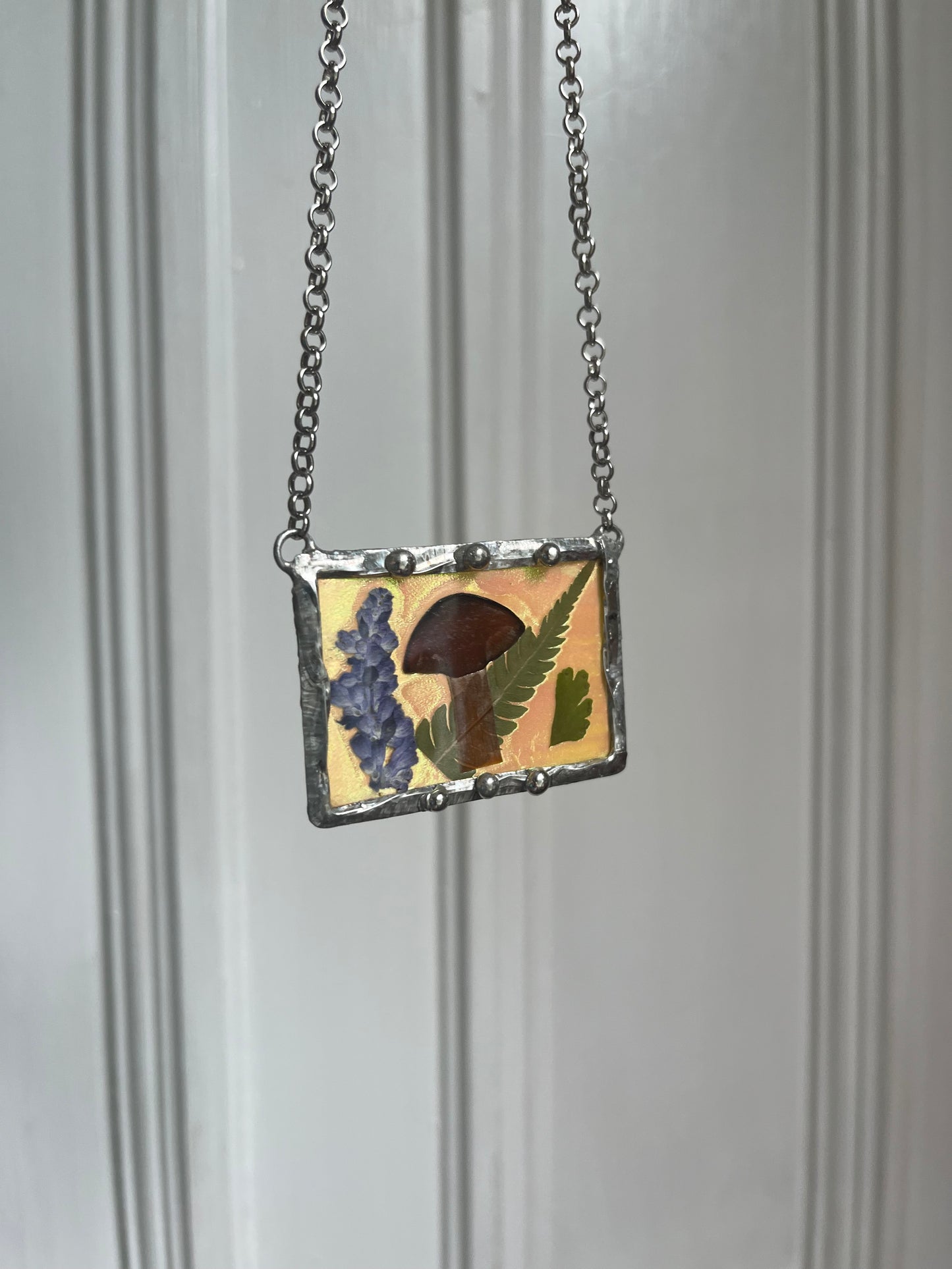 Mushroom Botanical Iridescent Fairy Land Necklace
