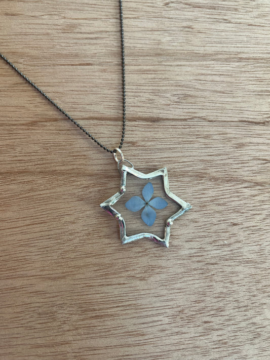 Hydrangea Star of David Necklace Magen David